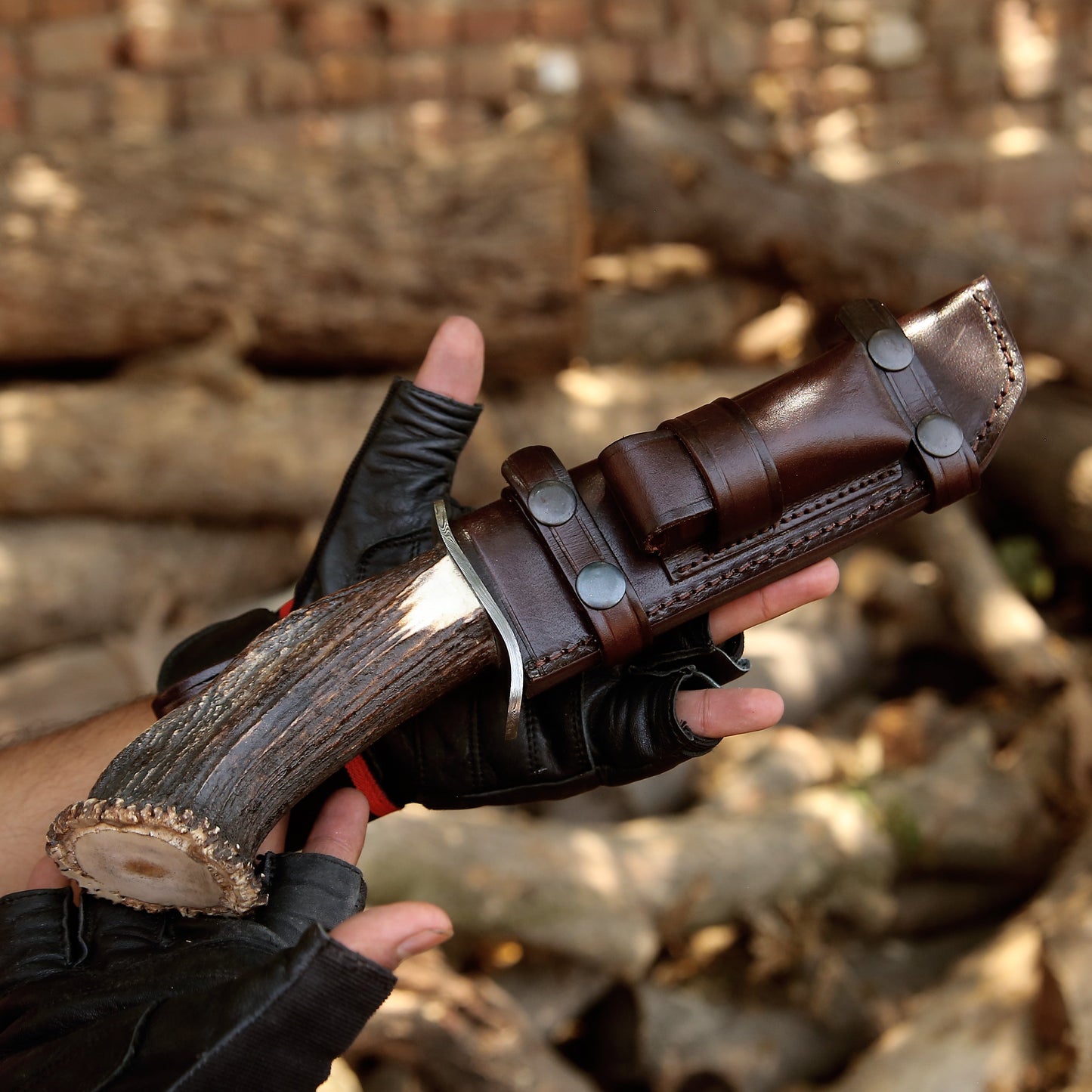 Wildfire Damascus Bowie Knife with Stag Antler Handle