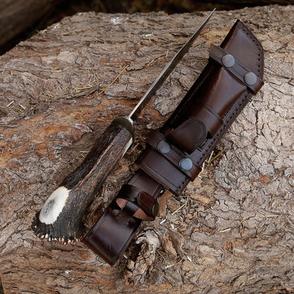 Wildfire Damascus Bowie Knife with Stag Antler Handle