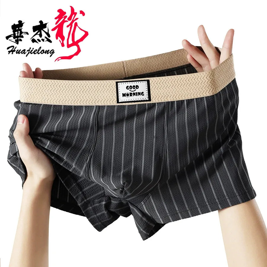 Striped Mid Waist Ice Silk Boxers( Set of 03)