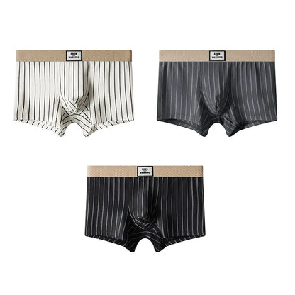 Striped Mid Waist Ice Silk Boxers( Set of 03)
