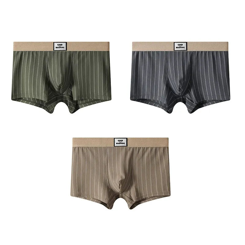 Striped Mid Waist Ice Silk Boxers( Set of 03)