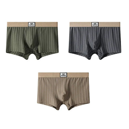 Striped Mid Waist Ice Silk Boxers( Set of 03)